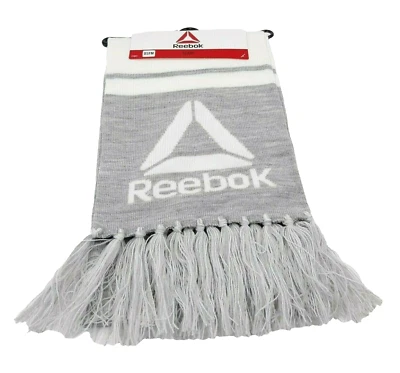 Bufanda de invierno Reebok Spellout unisex borla flecos gris y blanco OSFM nueva Foto 1 de 4