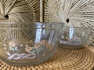 Anchor-Hocking Nesting Bowl set of Three Bowls Roses Ribbon Pink Blue Green - Picture 1 of 12