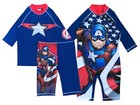 Boys Captain America Sun Suit Swim T Shirt Shorts Set 2 Pc  Size 4 5 6 7 8 9 10