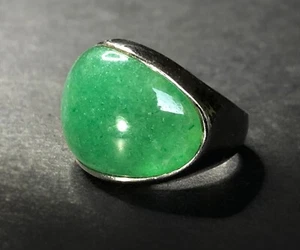 Estate Men's Ring Natural JADE AVENTURINE in Sterling Modernist ALIEN EYE Design - Picture 1 of 13