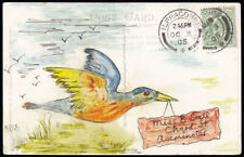 SG218 1905 ½d. Yellowish green on hand painted postcard of a flying bird. Ilf...