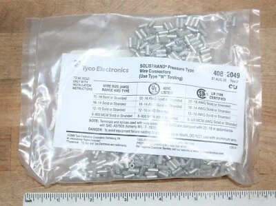 1000 pcs TE Connectivity Electrical Splice Butt Connectors  22-16ga, 408-2049 - Image 1 of 3