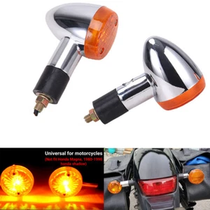 2x Chrome Front Rear Motorcycle Bullet Turn Signal Lights Fork Clamp For Harley - Picture 1 of 10