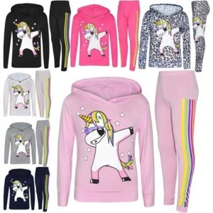 Kids Girls Rainbow Unicorn Dab Floss Hooded Top Legging Set Xmas Tracksuit 7-1 - Picture 1 of 57