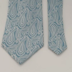 Geoffrey Beene Blue Mens Necktie 100% Silk Metallic White Paisley - Picture 1 of 8