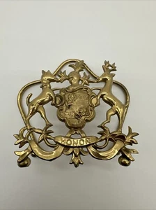 Antique Italian Brass Honor Letter Holder Shield Crest Knight Dog & Stag - Picture 1 of 4