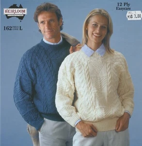 Heirloom Knitting Pattern 162 L - 12 Ply Kids & Adults Pullover Sweaters 26"-44" - Picture 1 of 3