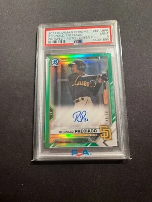 2021 Bowman Chrome Green Refractor Reginald Preciado 1st Prospect AUTO /99 PSA 9 - Image 1 of 2