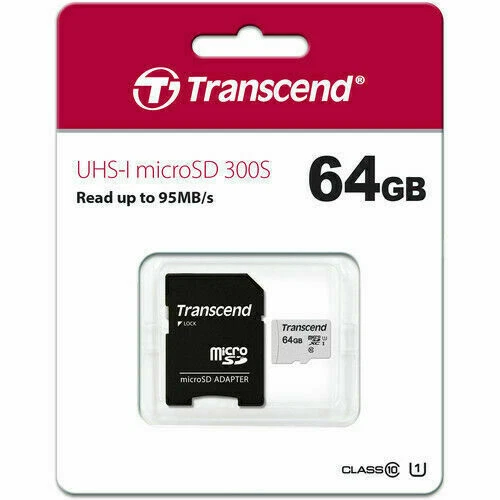 Transcend 300S 64GB Class 10 microSDXC Memory Card with SD Adapter (TS64GUSD300S-A)