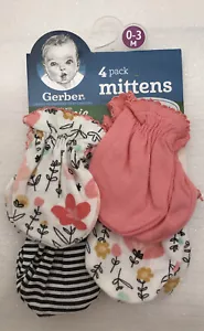 4er Pack Baby Mädchen Kratzhandschuhe Handschuhe Gerber 0-3 Monate rosa Blumen gestreift NEU - Bild 1 von 11
