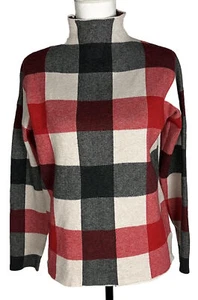 Suéter Top Tahari Para Mujer S Rojo Gris Cuadros Cuello Alto Manga Larga Informal - Imagen 1 de 6
