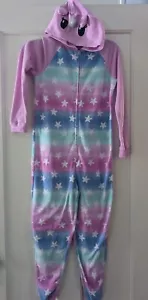 Unicorn Girl's Hooded One Piece Purple & Blue With Stars Size 10/12 - Picture 1 of 6