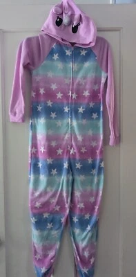 Unicorn Girl's Hooded One Piece Purple & Blue With Stars Size 10/12 - Image 1 of 4