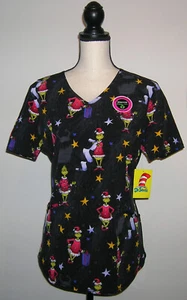Women's Scrub V-Neck Size M Ultra Soft Holidays Grinch - Picture 1 of 4
