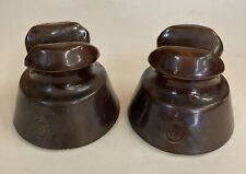 2 Vintage Antique Ceramic Brown Electric Pole Insulators FS