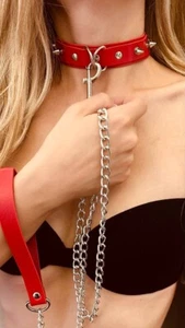 COLLAR (Choker) & LEASH with metal Spikes - BDSM, Bondage - Picture 1 of 3