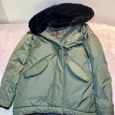 Abercrombie Fitch Parka Jacket Coat Women XXS Green Fur Lined Hood Water Resist - Image 1 of 4