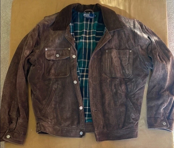 Polo Ralph Lauren Brown Leather Trucker Jacket RRL Coat Roughout Suede Type 1 2 - Image 1 of 4