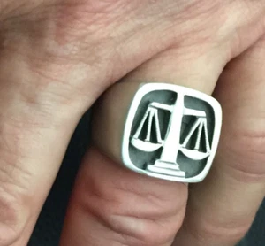 MJG STERLING SILVER SCALES OF JUSTICE RING. LAWYER. PARALEGAL. FREE SIZING (10) - Picture 1 of 6