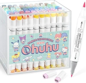 Sanrio Ohuhu Markers 48 / 80 Colors Pastel Set +1 Blender Pen Brush Type - Picture 1 of 5