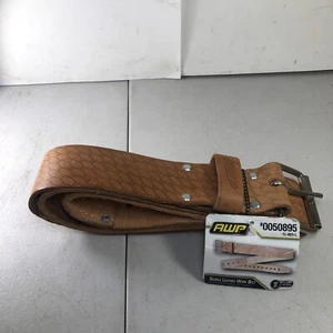 AWP Leather Work Belt 50" Light Brown Metal Roller Buckle Heavy Duty Tool NEW - Picture 1 of 9