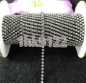 2Yards Clear crystal glass rhinestone Black chain Wedding decoration sew DIY - Picture 1 of 6