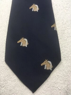 CORBATA VINTAGE HOMBRE AZUL MARINO CON CABALLOS CON 100 CORONAS 4,25 X 61 Foto 1 de 3