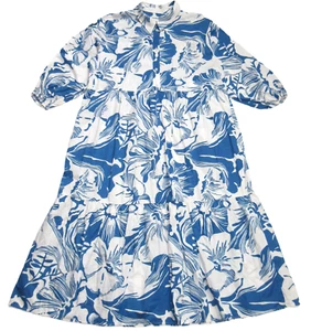 NWT Anthropologie Maeve The Bettina in Blue White Floral Cotton Shirt Dress XL - Picture 1 of 7