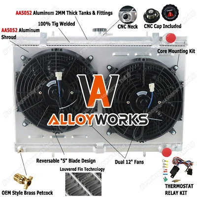 3 Rows Radiator Shroud Fan Kit Fits 1989-1993 Nissan Skyline R32 GTST RB20DET MT - image 1 of 4