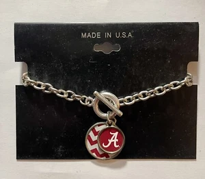 Alabama Crimson Tide Circle Team Logo Charm Bracelet Silver Tone NCAA Licensed - Picture 1 of 3