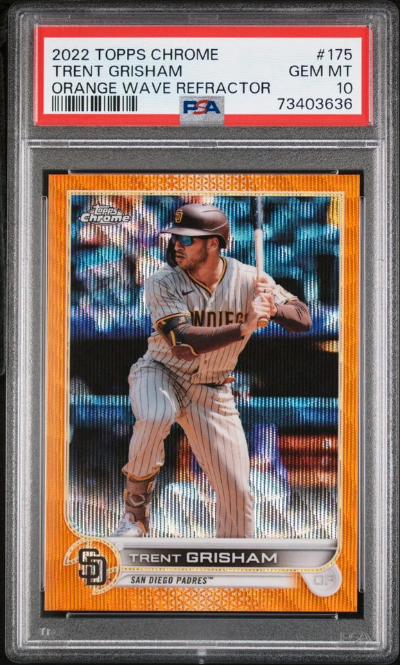 2022 Topps Chrome Orange Wave Refractor #175 Trent Grisham /25 POP 1 PSA 10 - Image 1 of 2