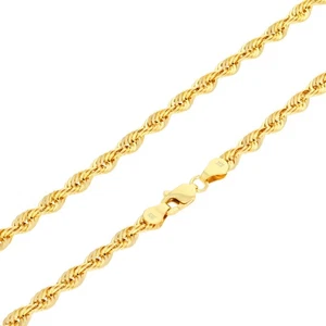 Collar de cadena de cuerda de 4 mm de oro amarillo de 10 quilates con corte de diamante láser para hombre y mujer de 18" - Imagen 1 de 9