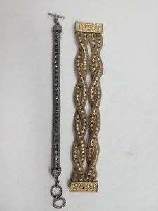 2 Bracciali VINTAGE a rete 1 chiusura magnetica strass intrecciati tono oro e argento - Foto 1 di 8
