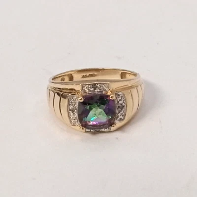 (MA2) Мужское кольцо из желтого и белого золота 10 карат с мистическим топазом 4,5 грамма - размер 10 - Изображение 1 из 4