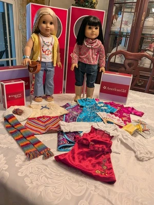 American Girl JULIE & IVY, Boxes, 7 Outfits, Play & Display Stands, Extras, EUC - Image 1 of 4