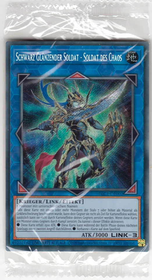 YU-GI-OH, SCHWARZ GLÄNZENDER SOLDAT - SOLDAT DES CHAOS, SCR, BLC1-DE002, LIM,OVP - Bild 1 von 1
