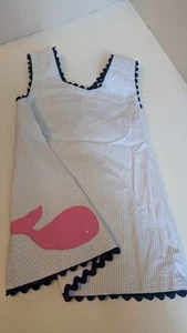 Wish Kingdom Girls Toddler Blue  Pink Whale Dress Cotton 4 T Nautical Rickrack  - Picture 1 of 8