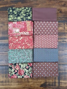 Lot of 10 Fat Quarters, floral, red, brown, green - Bild 1 von 11