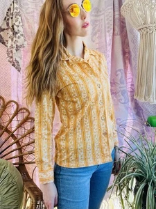 Vintage Blouse Bold Retro Print Collared Shirt Casual Or Formal Office Workwear - Bild 1 von 7