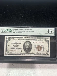 SASA 1929 Richmond Virginia $20 FRBN Pmg Xf45epq - Picture 1 of 2