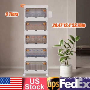 Storage Bins with Lids- 5 Tier Folding Storage box with Doors and Wheels - Picture 1 of 21