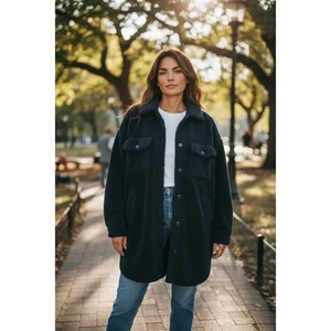 Chaqueta chamarra sherpa de peluche negra GAP para mujer de gran tamaño acogedora forrada gruesa grande - Imagen 1 de 9