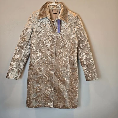 Elie Tahari Jacket Quilted Velvet Long Coat NWT Womens 4 Beige Overcoat - Image 1 of 4