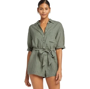 Vitamin A grüner Leinen Playa Strampler Größe Medium Strand Überwurf Gürtel neu ohne Etikett Küste - Bild 1 von 7