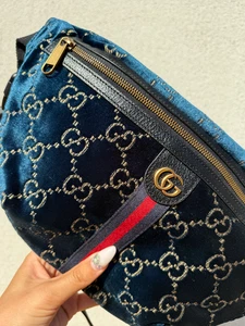 Gucci GG Velvet Belt Bag Monogram Ophidia Dark Blue Authentic RARE RRP£1300+ EX - Picture 1 of 17