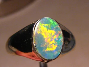 Men's Gem  Opal  Ring  , Solid 14 k Gold , Brightness 5 - Picture 1 of 15