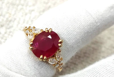 3.70cts.  Natural Red Ruby and Diamonds Women Ring 14k Yellow Gold Ring - Image 1 of 4