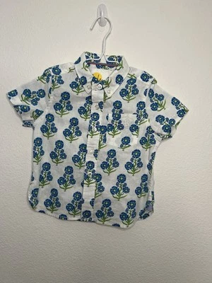 Camisa Boden Boys Mezcla de Lino Floral Manga Corta Talla 2-3 Y Colaboración con Molly Mahon Foto 1 de 4