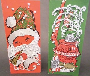 2 VINTAGE MID CENTURY CHRISTMAS CARDS UNUSED! SANTA & KITTY SNOWY ACCENTS!! - Picture 1 of 7