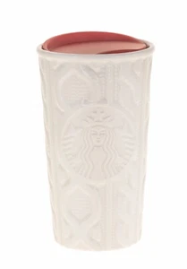 Starbucks Cable Knit Sweater Ceramic Tumbler Traveler Mug White 10oz Siren Logo - Picture 1 of 2